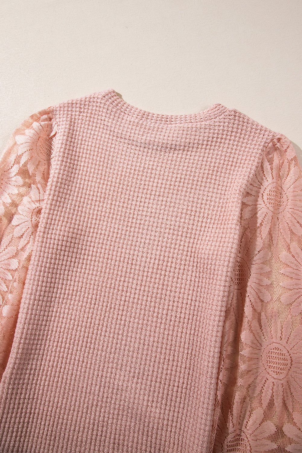 Sunflower Mesh Bubble Sleeve Waffle Knit Top | Peach Blossom