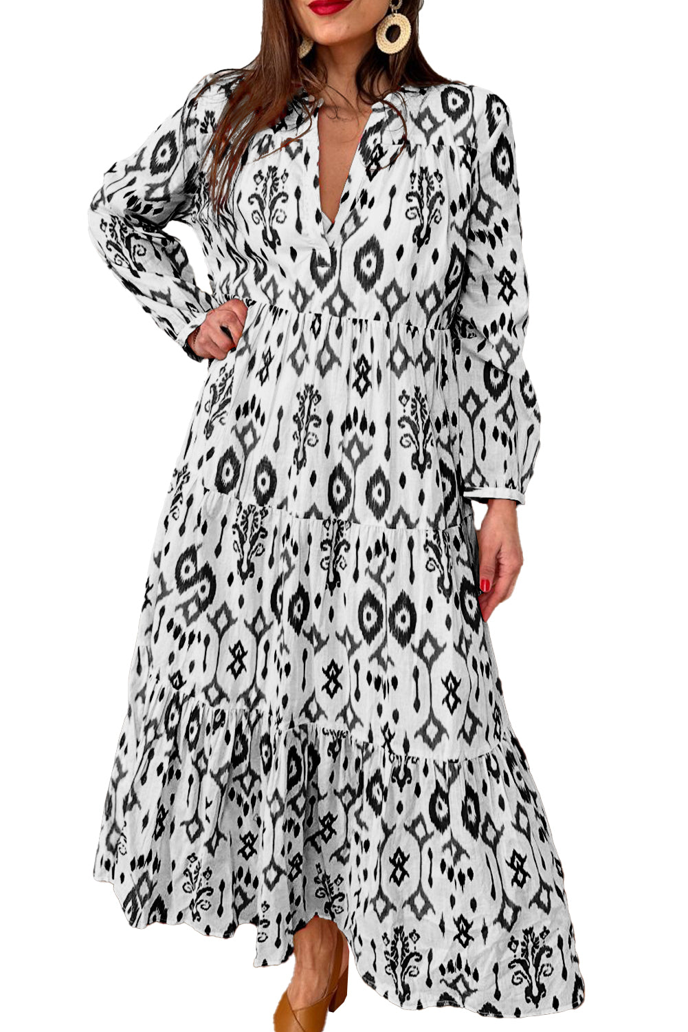 Western Abstract Geometric Printed Maxi Dress | Black