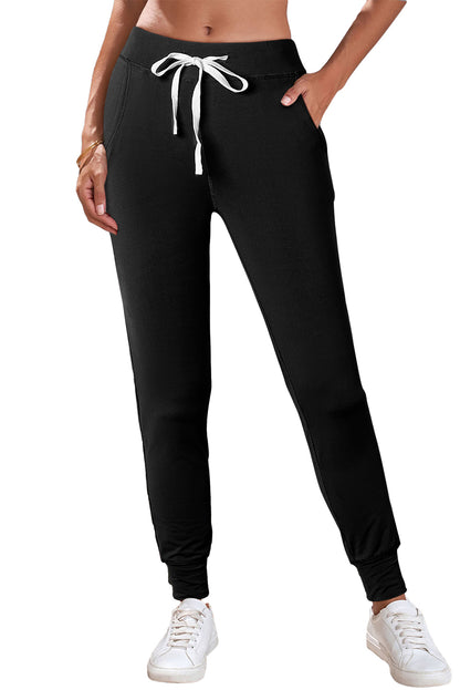 Drawstring Waist Pocketed Joggers | Black