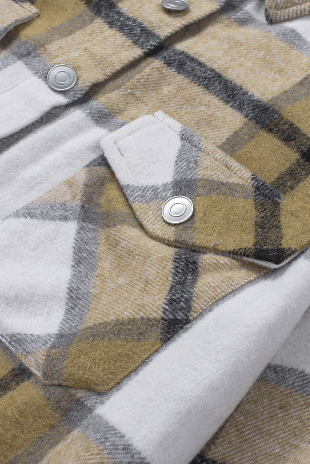 Button-Up Pocket Long Sleeve Plaid Shacket | Khaki