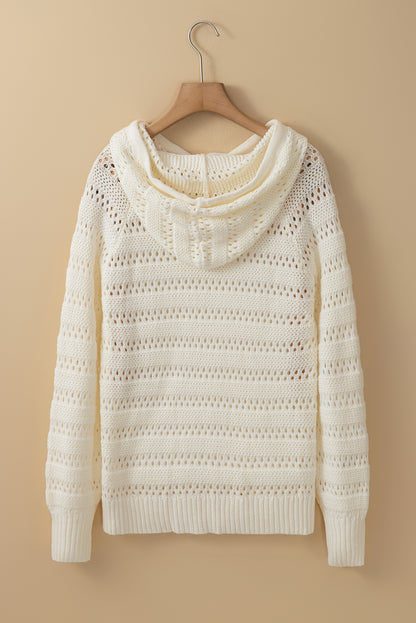 Pointelle Knit Raglan Sleeve Hooded Sweater | White