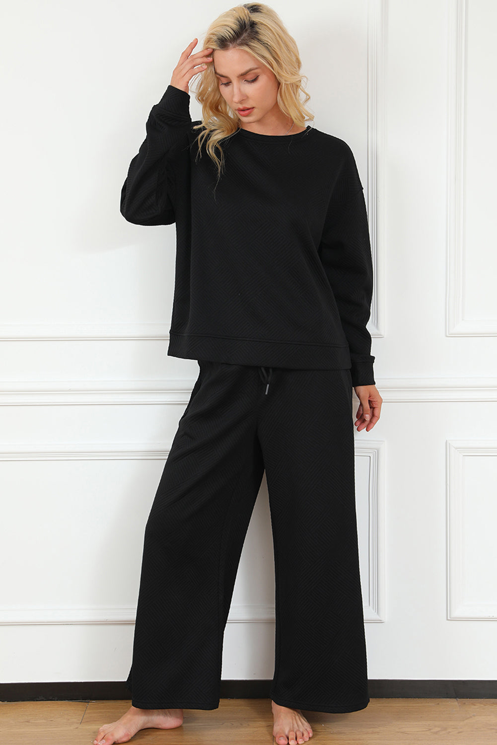 Ultra Loose Textured 2 Piece Slouchy Outfit | Black