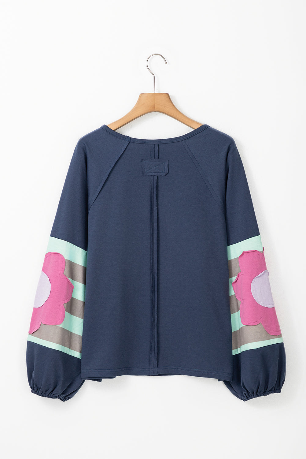 Flower Patchwork Raglan Sleeve Exposed Seam Oversized Top | Sail Blue