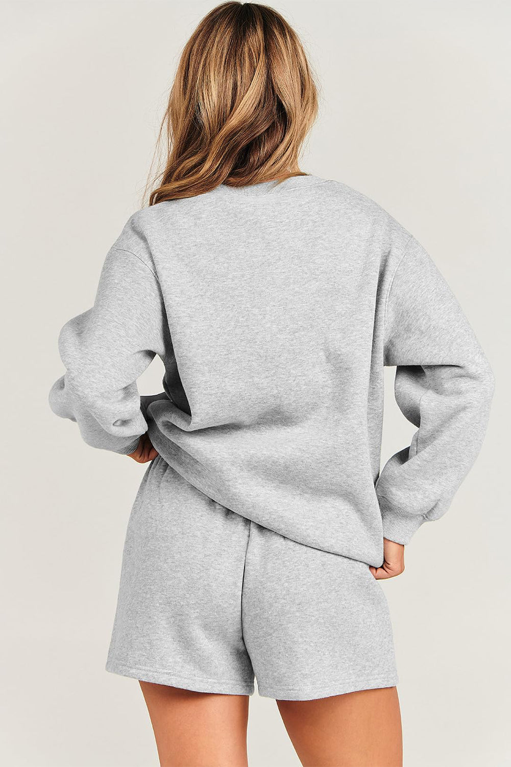 Solid Pullover Sweatshirt And Shorts 2 Piece Set | Light Grey