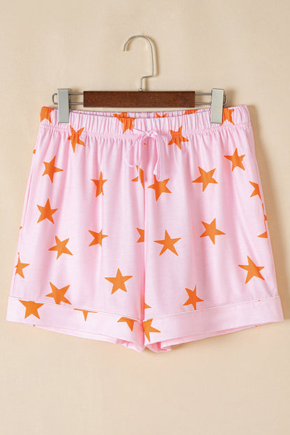 Stars Short Sleeve Shirt And Shorts Bamboo Pajama Set | Pink