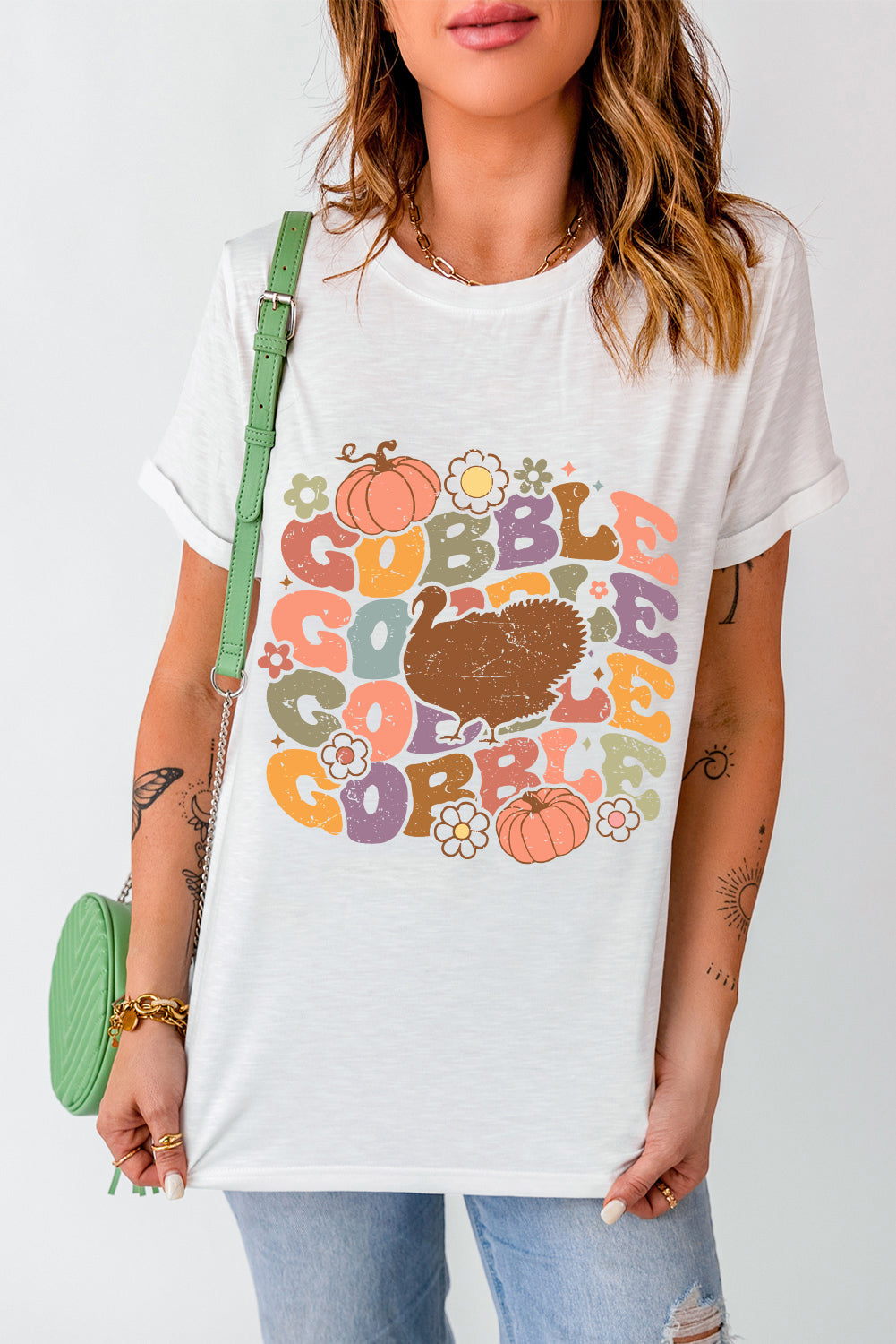 Thanksgiving Gobble Turkey Graphic Tee | White