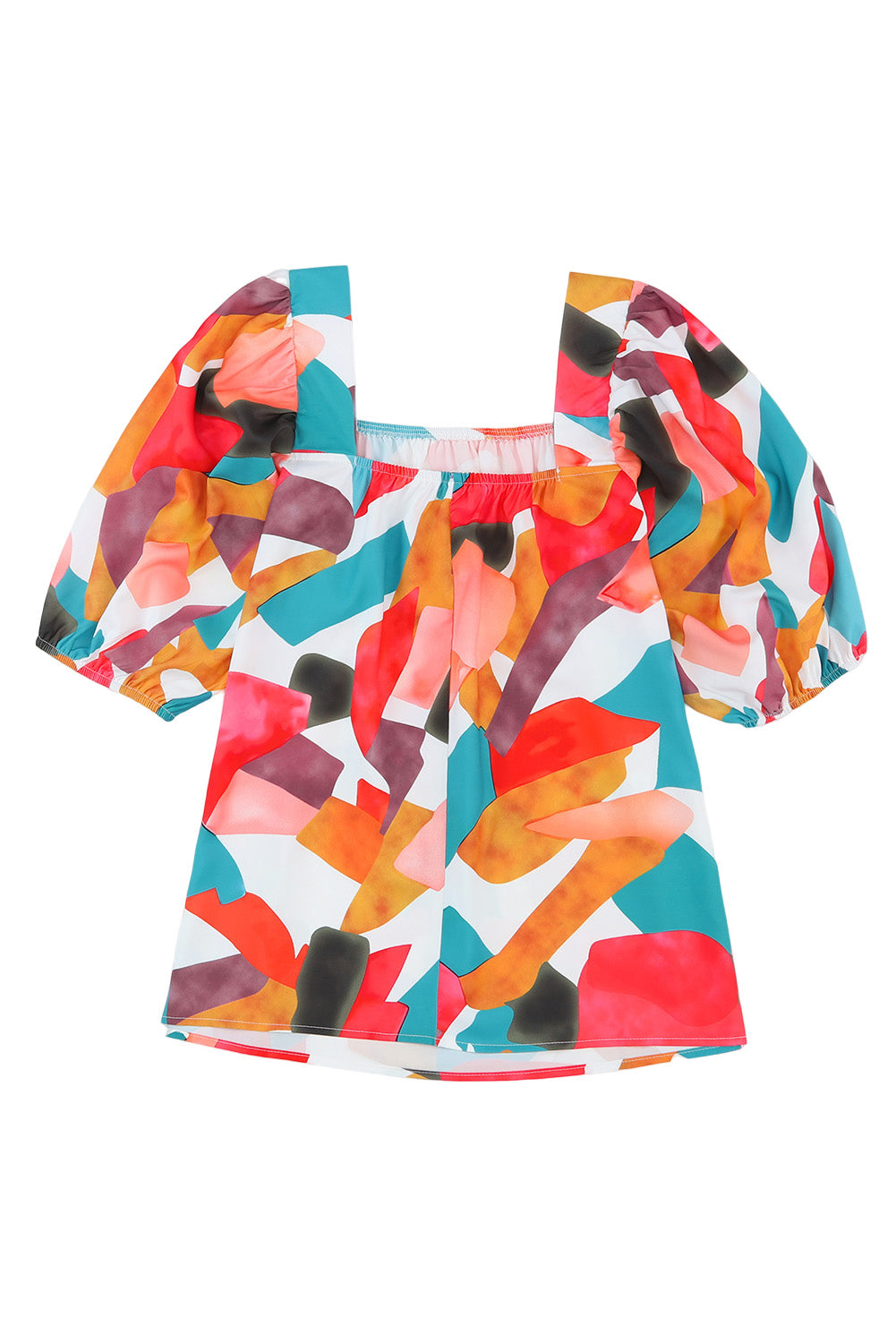 Square Neck Abstract Print Short Sleeve Blouse | Multicolour