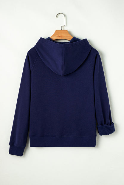 Solid Colour Fleece Lined Zip Up Hoodie | Navy Blue