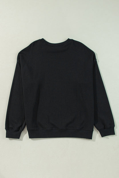 Solid Crew Neck Drop Shoulder Plus Size Sweatshirt | Black