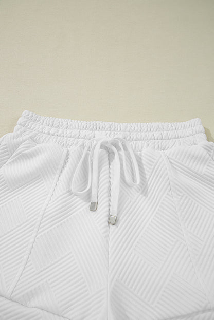 Textured Half Zip Tank Top Drawstring Shorts Set | White