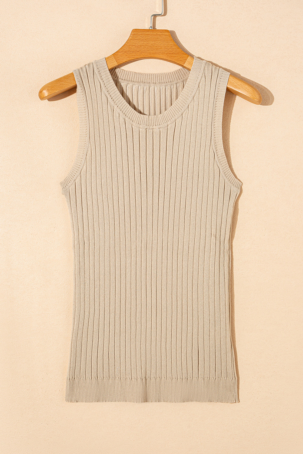 Ribbed Knit Crew Neck Tank Top | Apricot