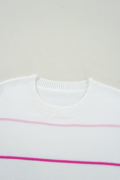 Colourblock Striped Half Sleeve Drop Shoulder Sweater | White