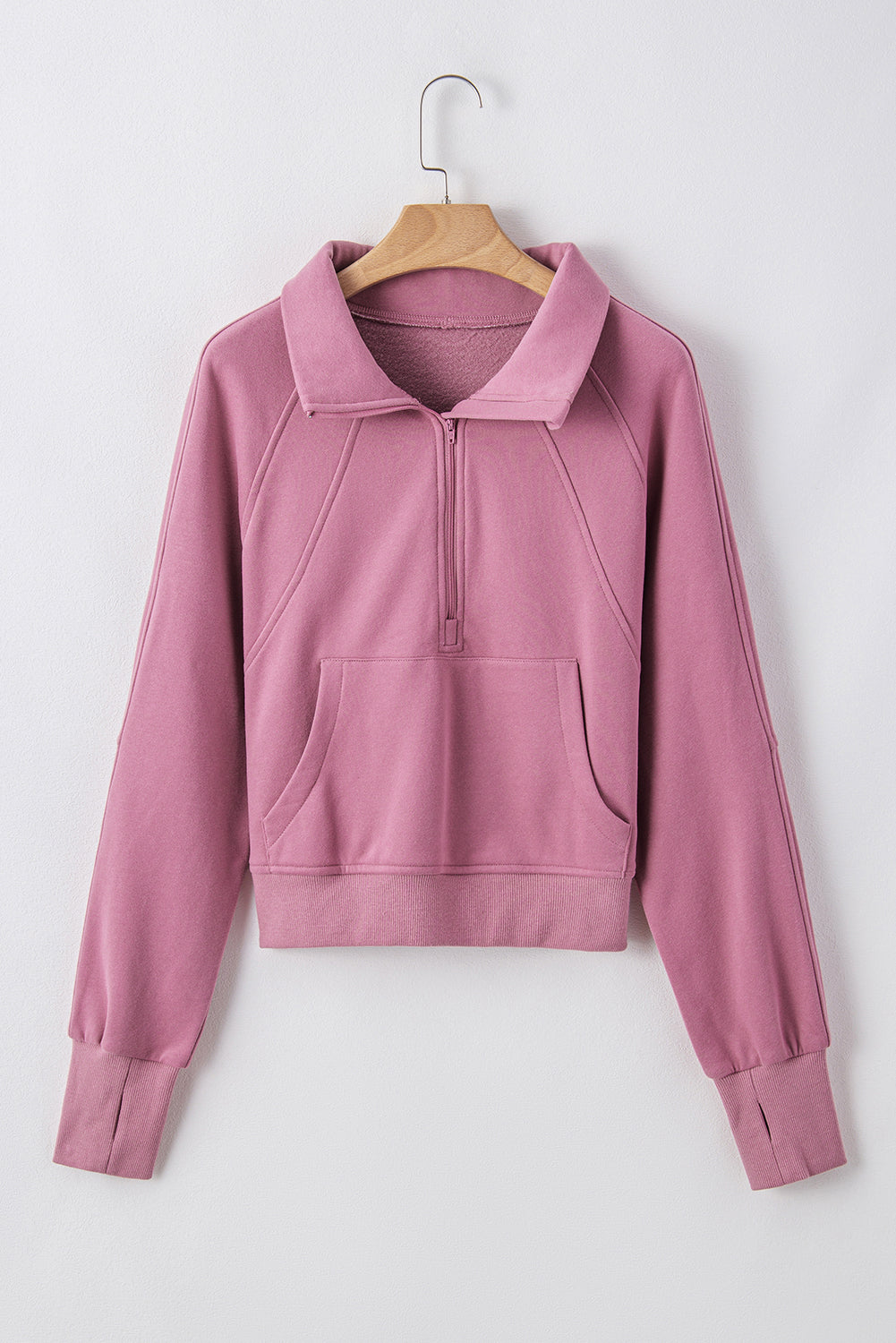 Fleece Lined Zip Up Stand Collar Thumbhole Sleeve Sweatshirt | Phalaenopsis