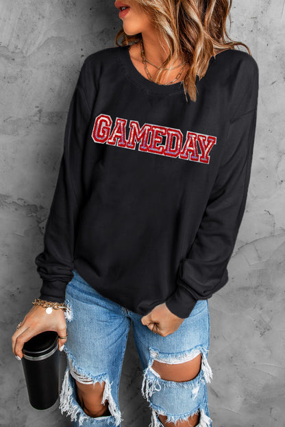 Sequined Game Day Rugby Football Season Sweatshirt | Black