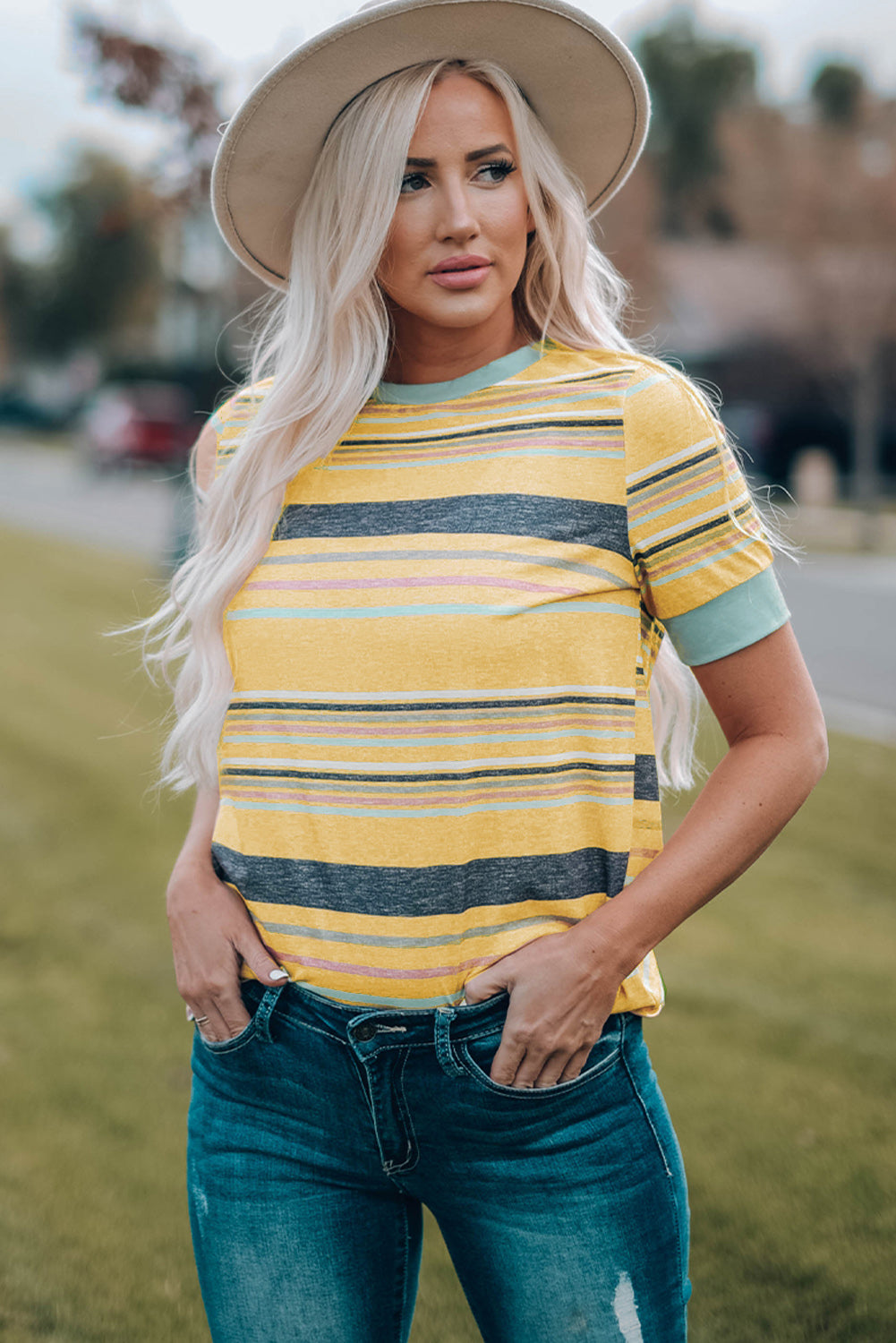 Multicolour s Crew Neck T Shirt | Stripe