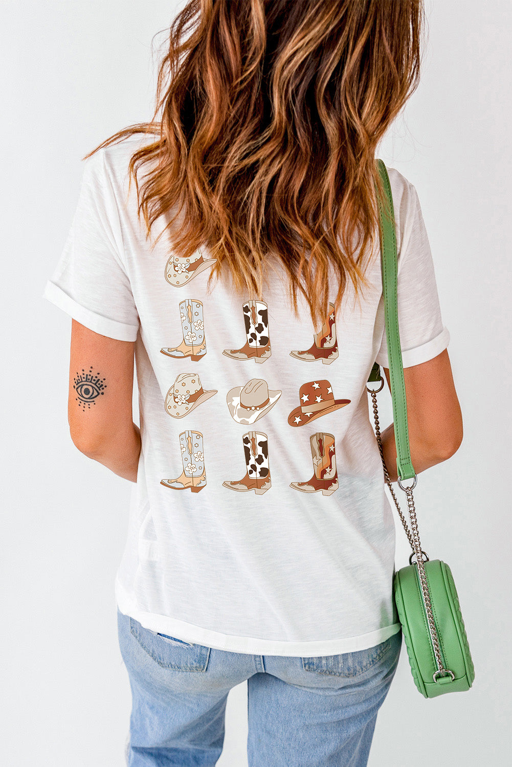 Double-Side Cowboy Hat & Boots Graphic Tee | White