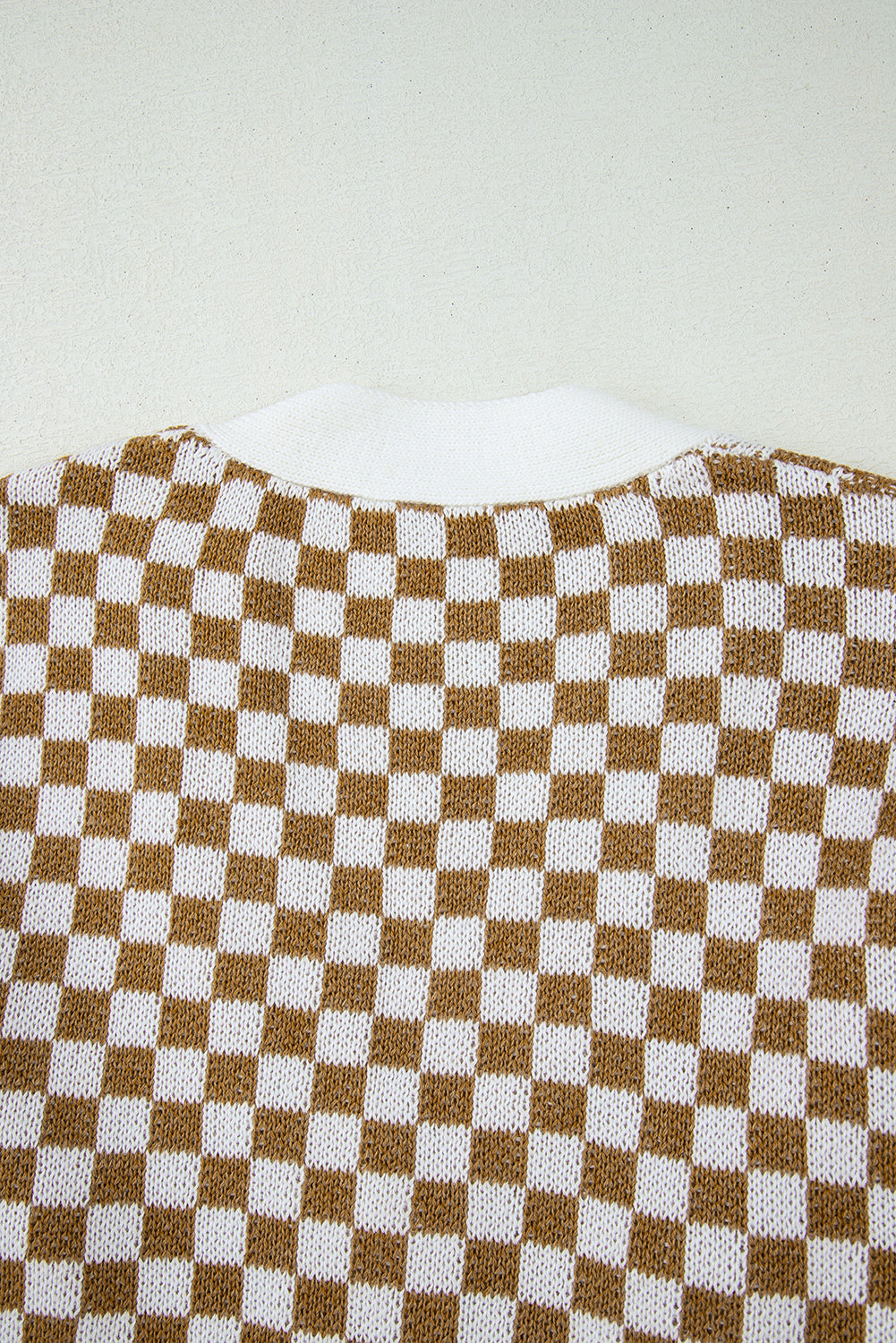 Checkered Striped Patched Buttoned V Neck Cardigan | Brown