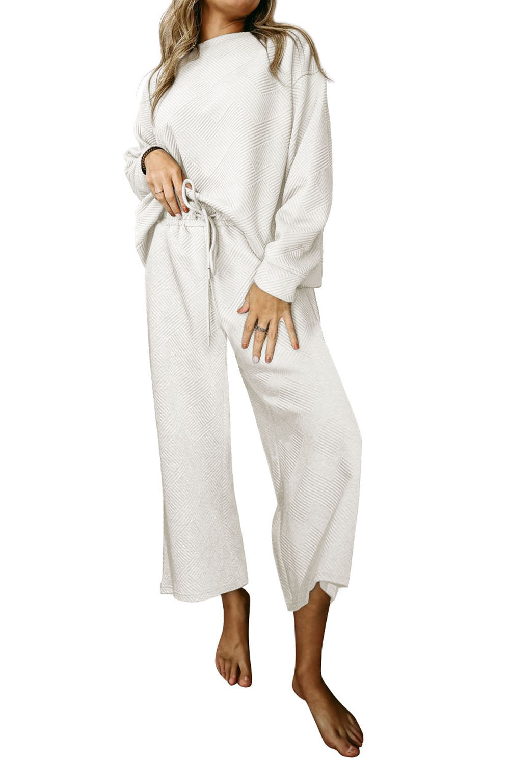 Ultra Loose Textured 2 Piece Slouchy Outfit | White