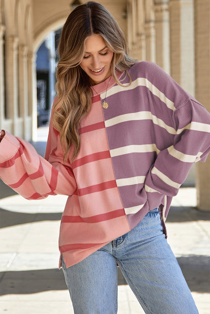 Colourblock Oversized Sweater | Pink Stripe