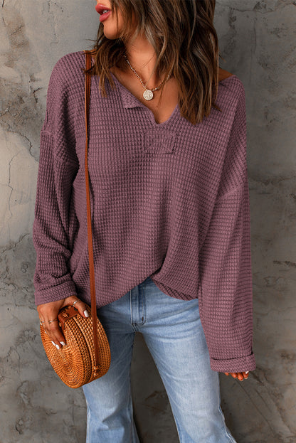 Purple Waffle Knit Loose Long Sleeve Top | purple