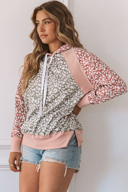 Leopard Long Sleeve Hooded Sweatshirt | Pink