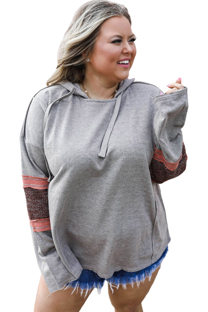 Contrast Patched Sleeve Plus Size Hoodie | Gray