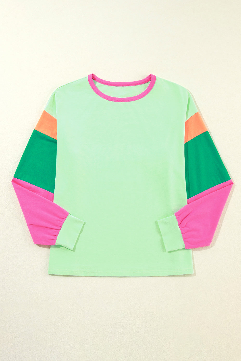 Colourblock Patchwork Long Sleeve Loose Top | Green