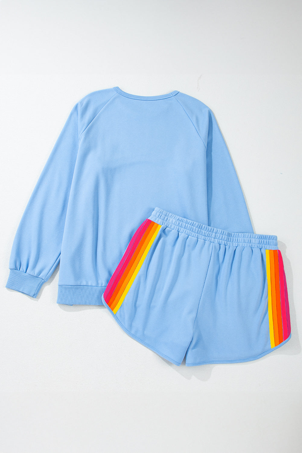 Striped Accent Pullover And Shorts Two Piece Casual Set | Beau Blue