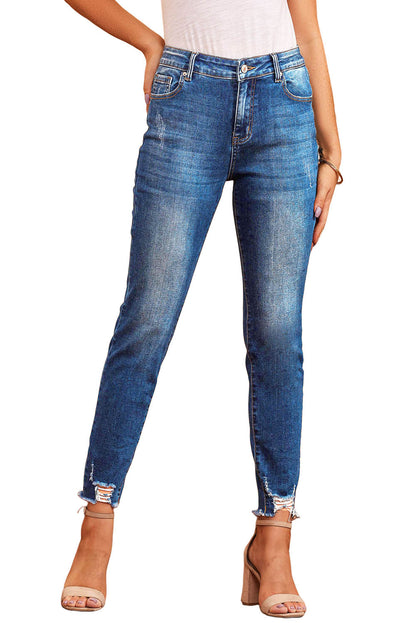 Raw Hem Ankle-Length Skinny Jeans | Blue