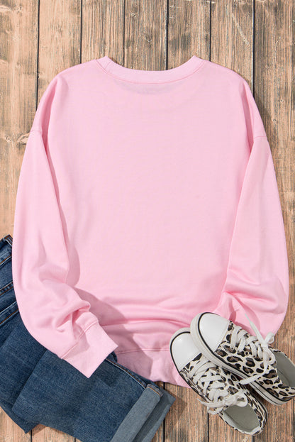 Leopard Bowknot Printed Crewneck Pullover Sweatshirt | Pink