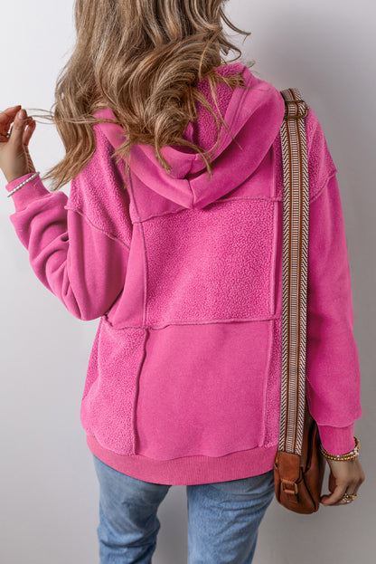 Mineral Wash Terry Patchwork Drawstring Hoodie | Pitaya Pink