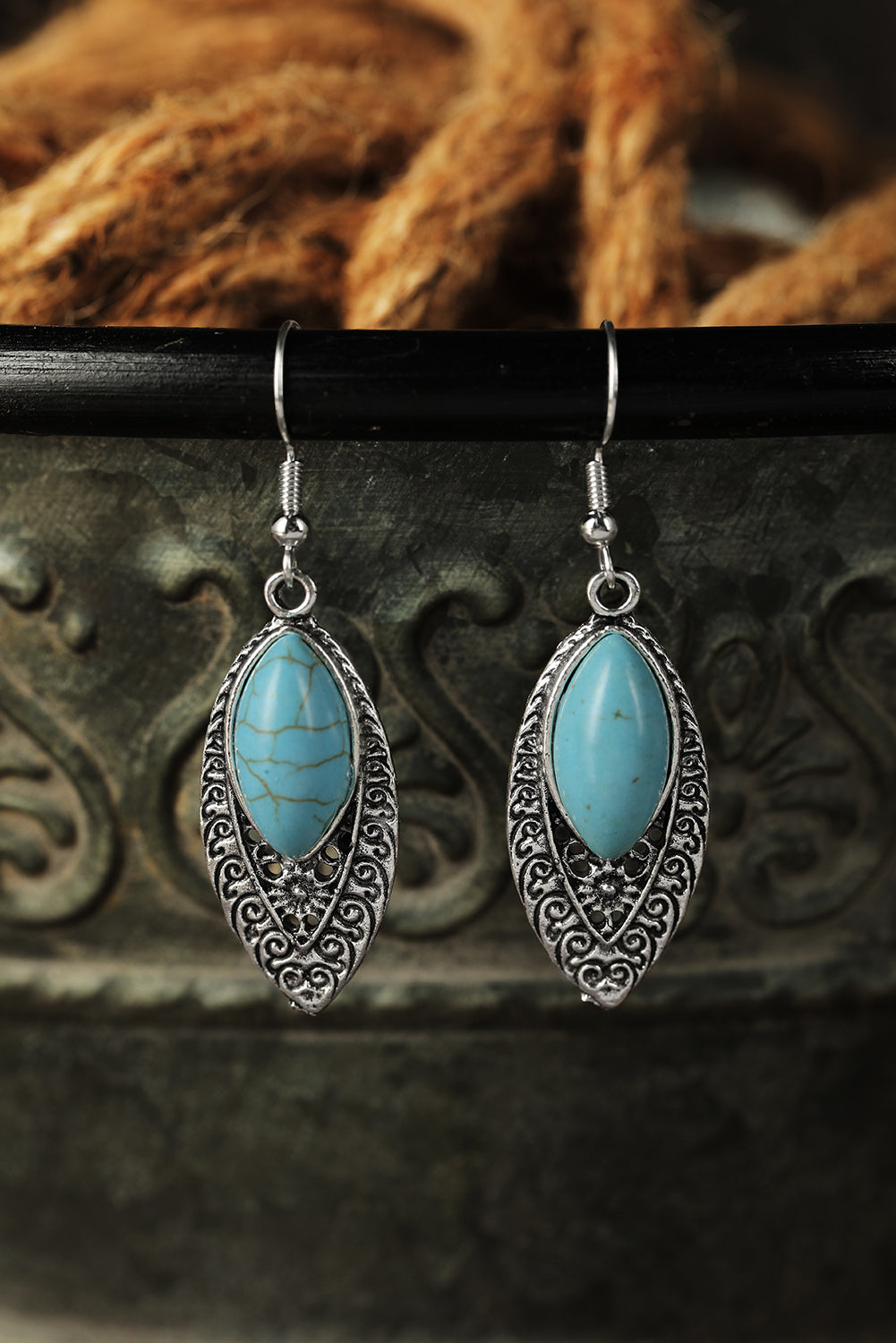 Vintage Turquoise Boho Arabesque Earring | Silver