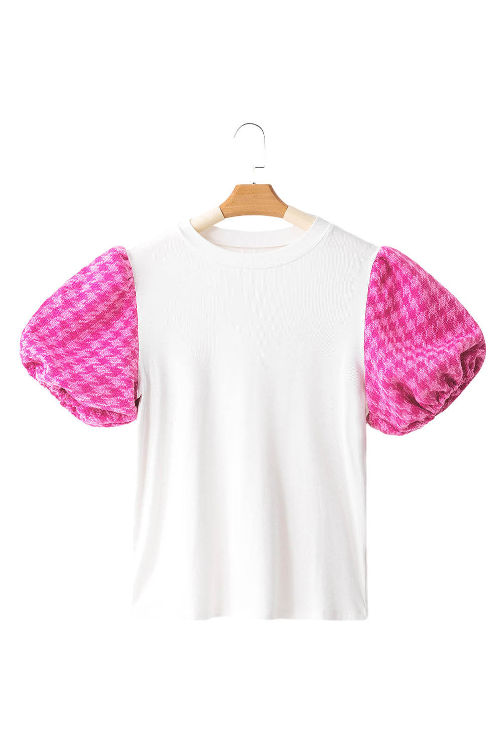 Contrast Tweed Puff Sleeve Top | White