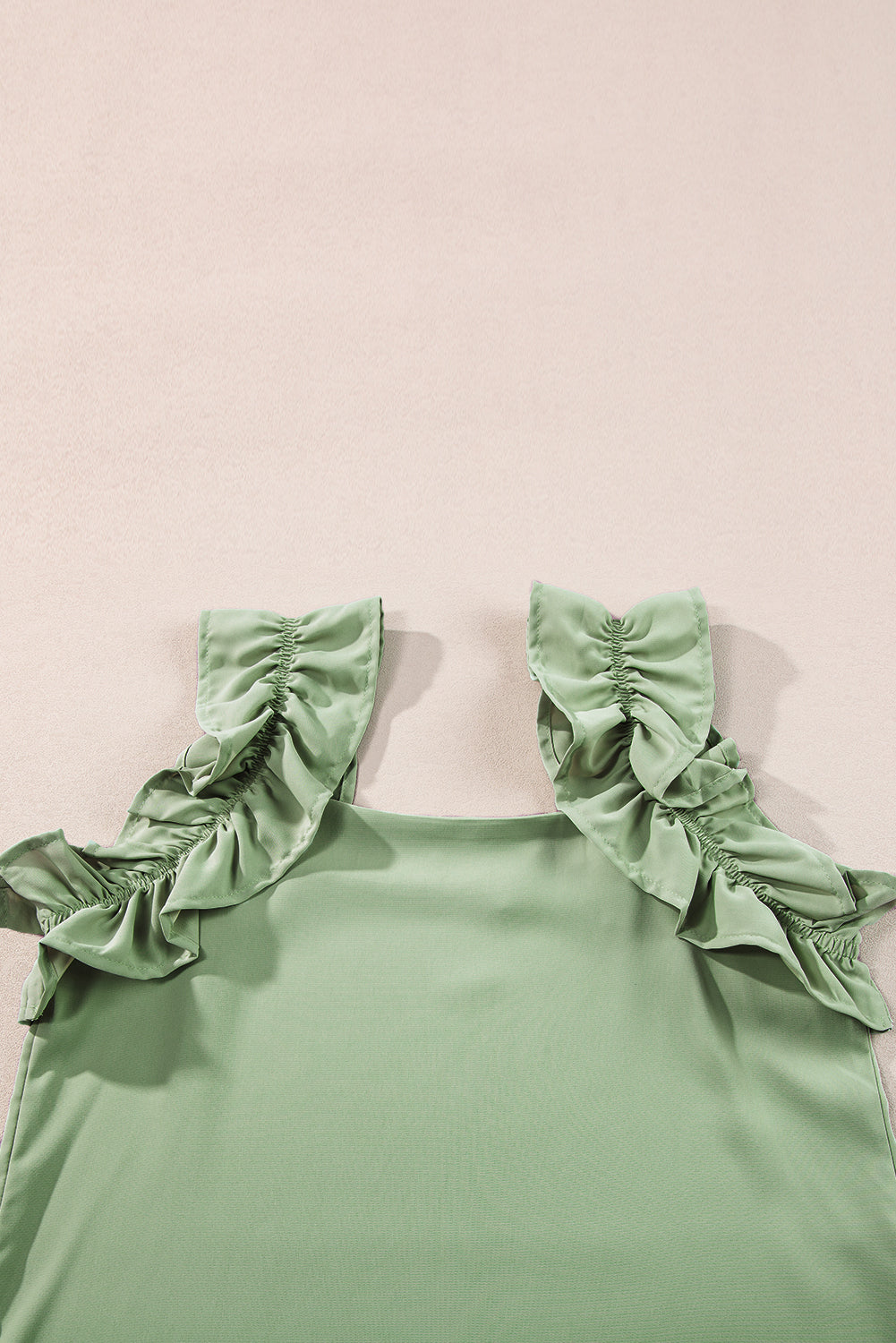 Solid Ruffle Trim Sleeveless Top | Smoke Green