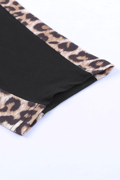 Leopard Splicing O-Neck Short Sleeve T Shirt | Black