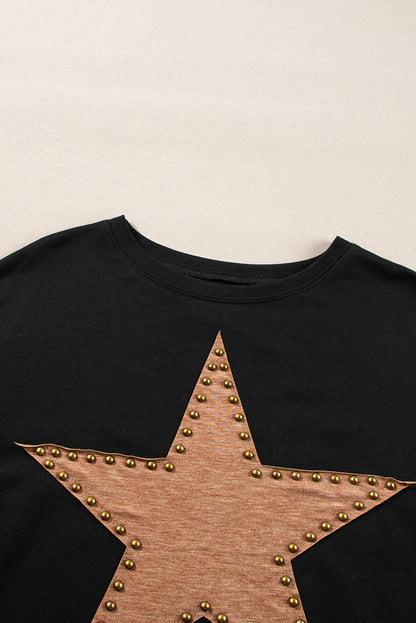 Studded Star Graphic Oversized Long Sleeve Top | Black