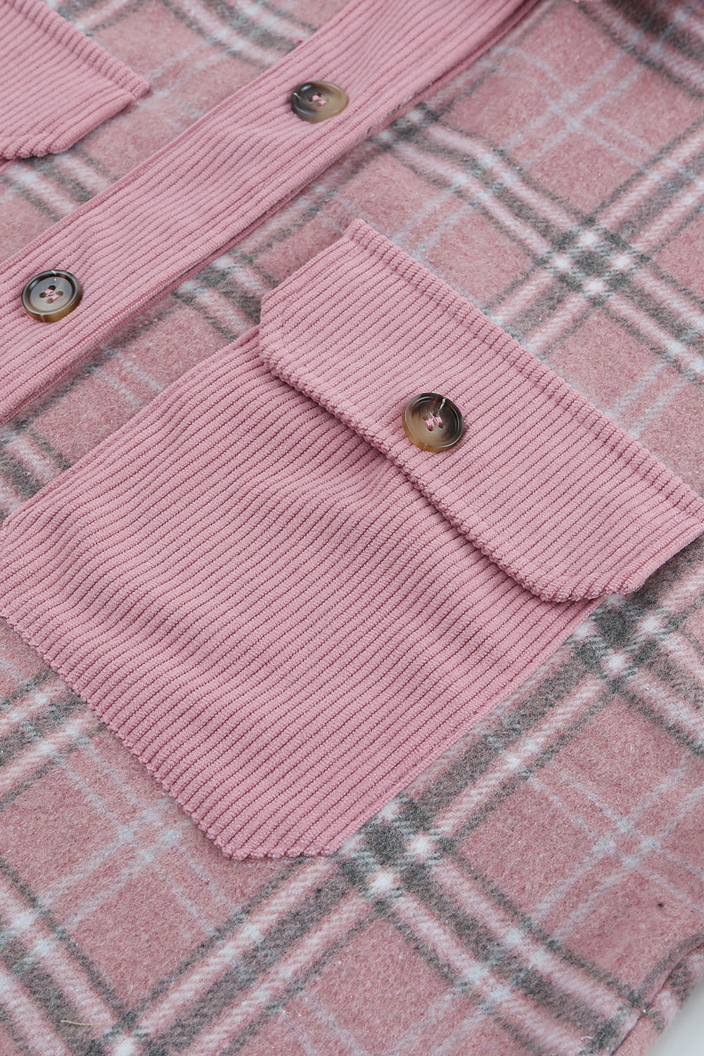 Corduroy Plaid Pattern Shacket | Pink