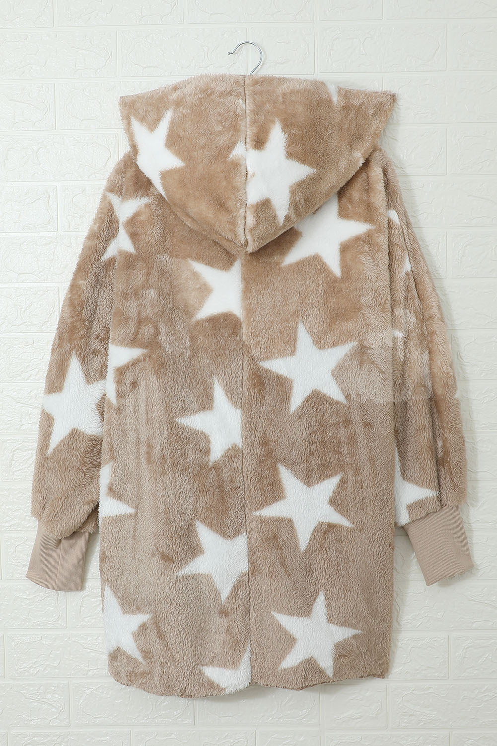 Lapel Collar Scatter Star Fuzzy Coat | Khaki