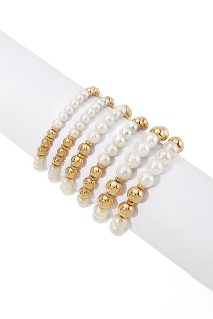 5Pcs Pearl Plated Beaded Bracelet Set | White