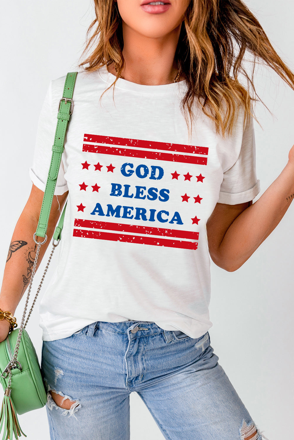 God Bless American Star And Stripe Graphic Tee | White