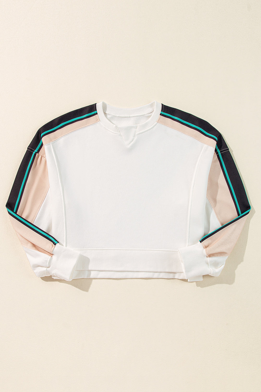 Striped Colour Block Exposed Seam Loose Active Sweatshirt | White