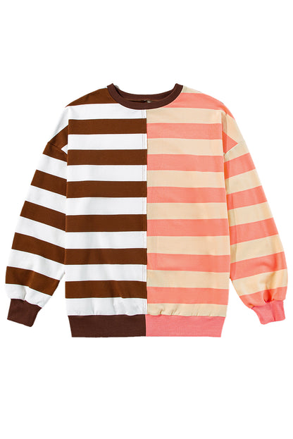 Colour Block Drop Shoulder Pullover Sweatshirt | Brown Stripe