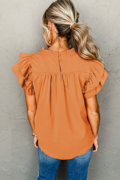 Smocked Ruffle Sleeve Blouse | Grapefruit Orange