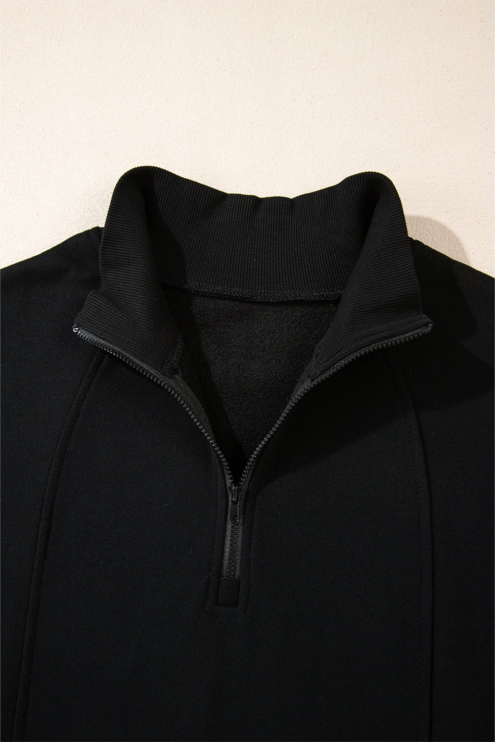 Zipped Neck Pullover Drop Shoulder Sweatshirt | Black