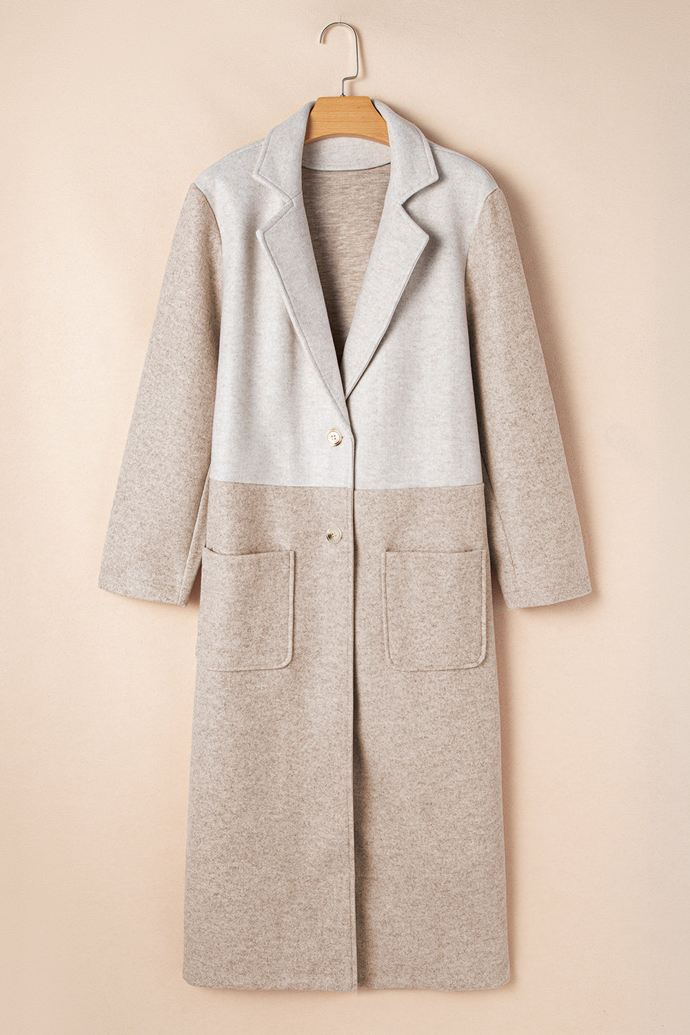 Plus Size Colourblock Lapel Collar Long Coat | Khaki