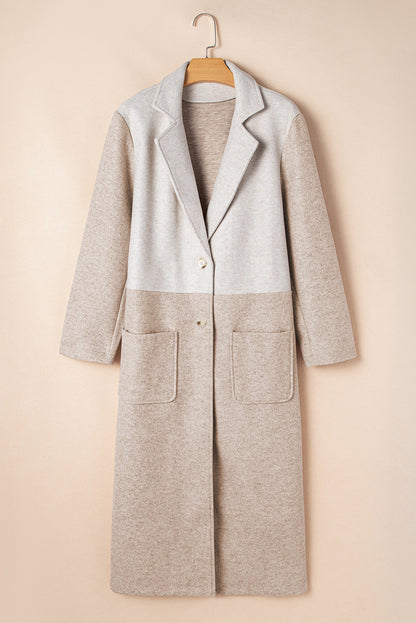 Plus Size Colourblock Lapel Collar Long Coat | Khaki