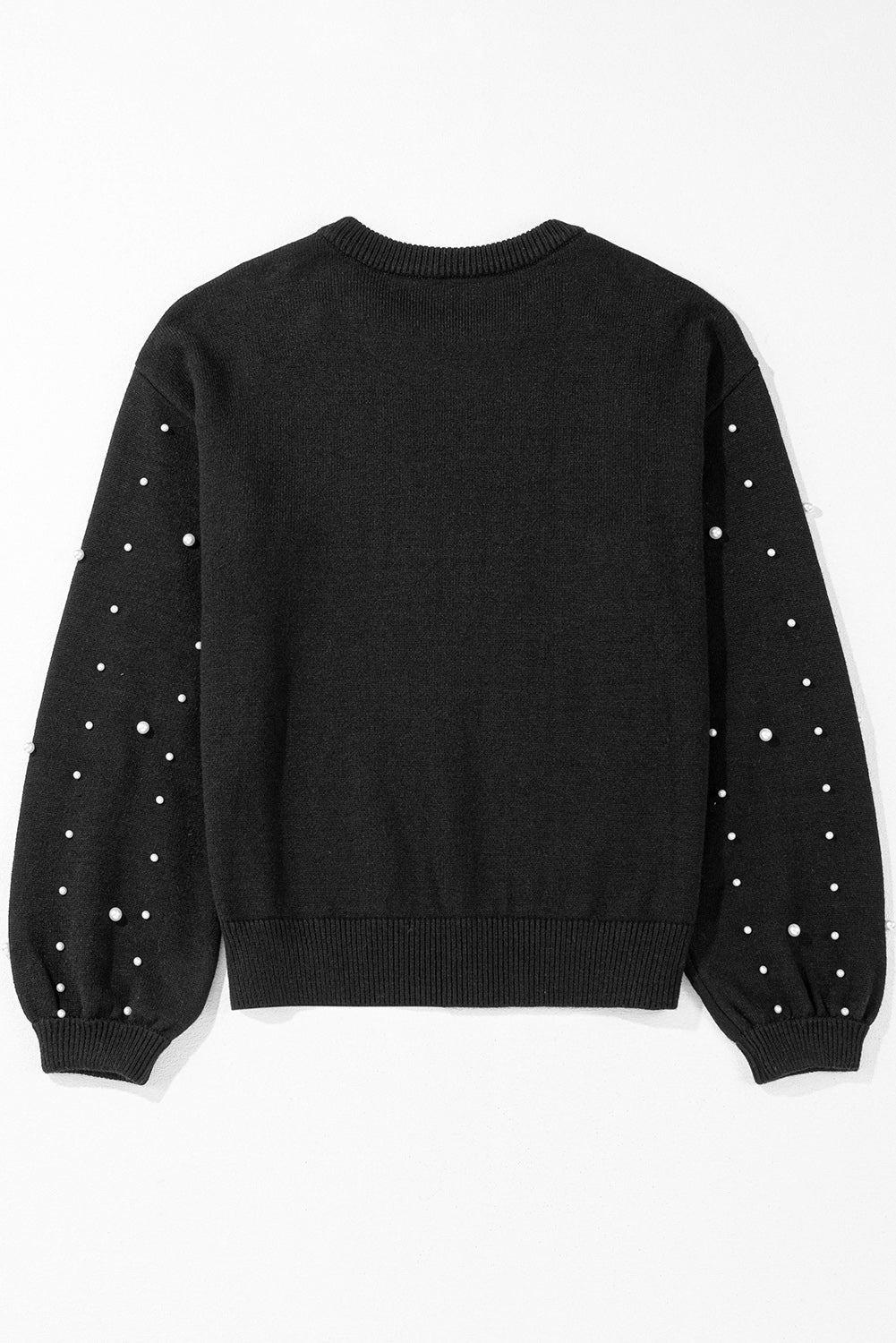 Pearled Drop Shoulder Round Neck Sweater | Black