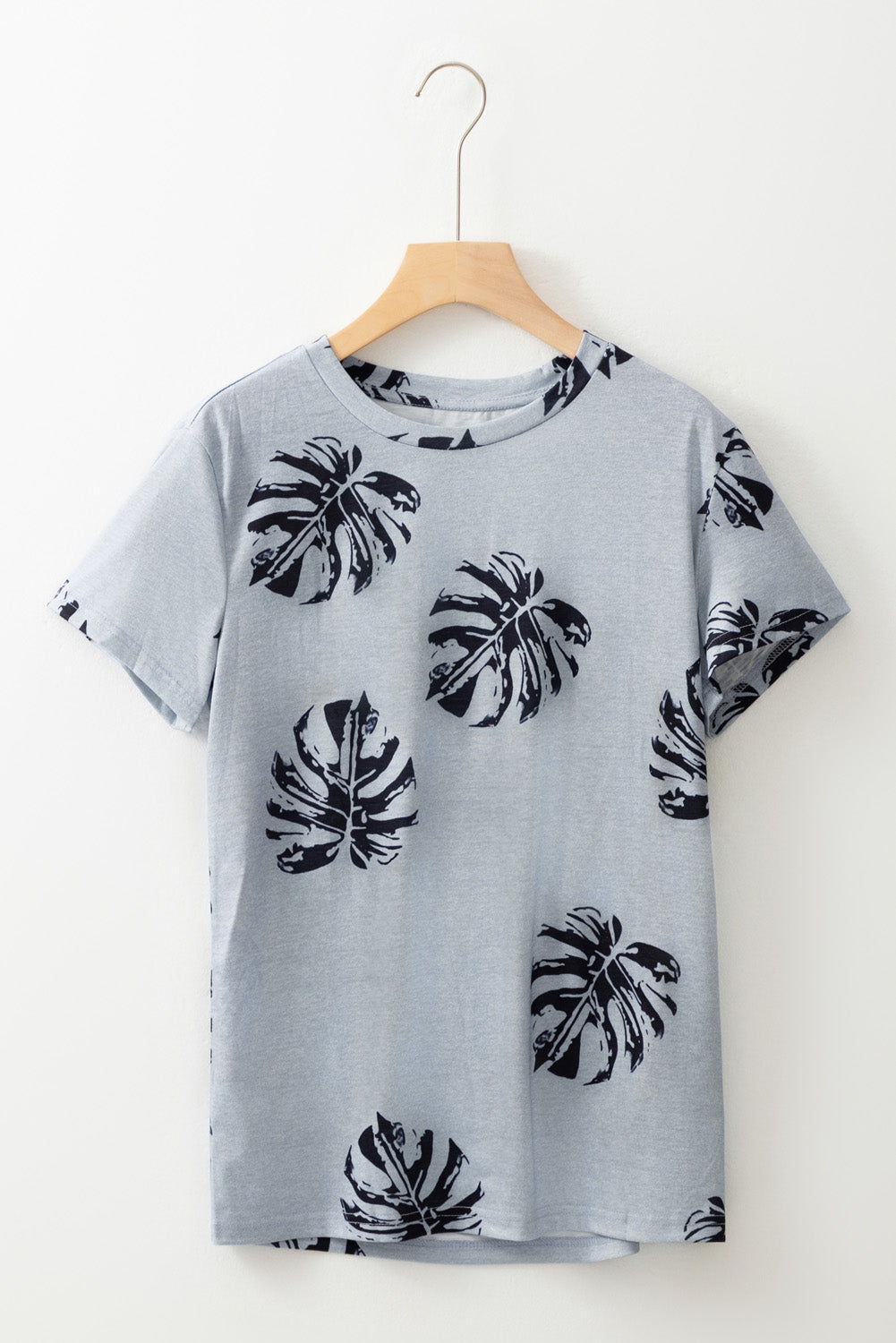 Crew Neck Tropical Plants Print T-Shirt | Gray