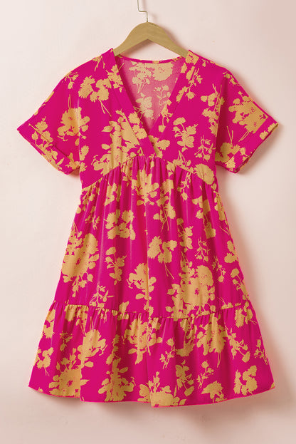 Floral Print Batwing Sleeve Smock Dress | Rose