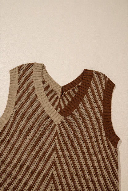 Contrast Chevron Knit V Neck Sweater Vest | Light French Beige